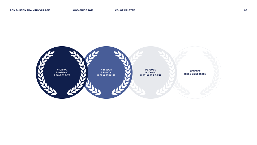 Series of circles representing the RBTV color palette. Left circle is navy blue, the next circle to the right is medium blue, light gray to the right of that, followed by a white circle on the far right.