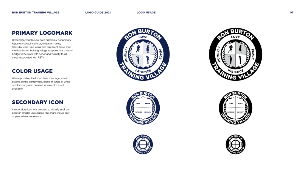 Image meant to represent a page of a logo book. 2 versions of the RBTV logo - blue, and black - appear on right with 2 additional, progressively simpler logos below each.